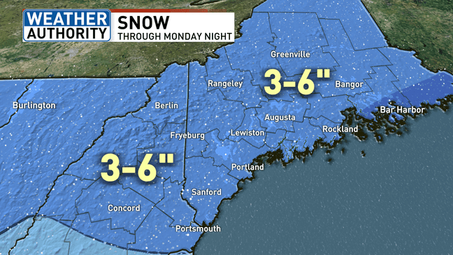 On and off snow showers Monday before another steady burst moves ...
