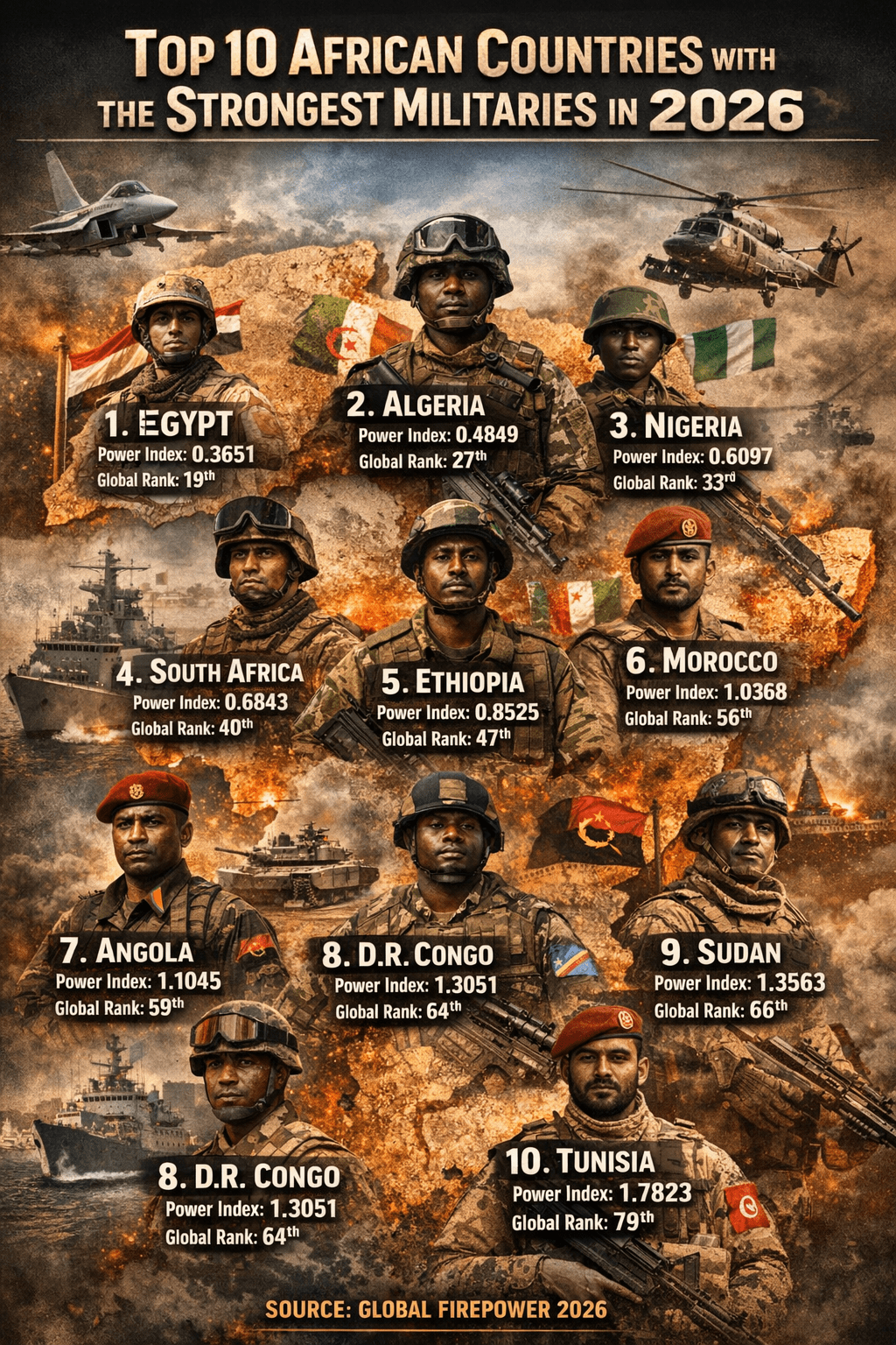 Top 10 African countries with the most powerful militaries in 2026