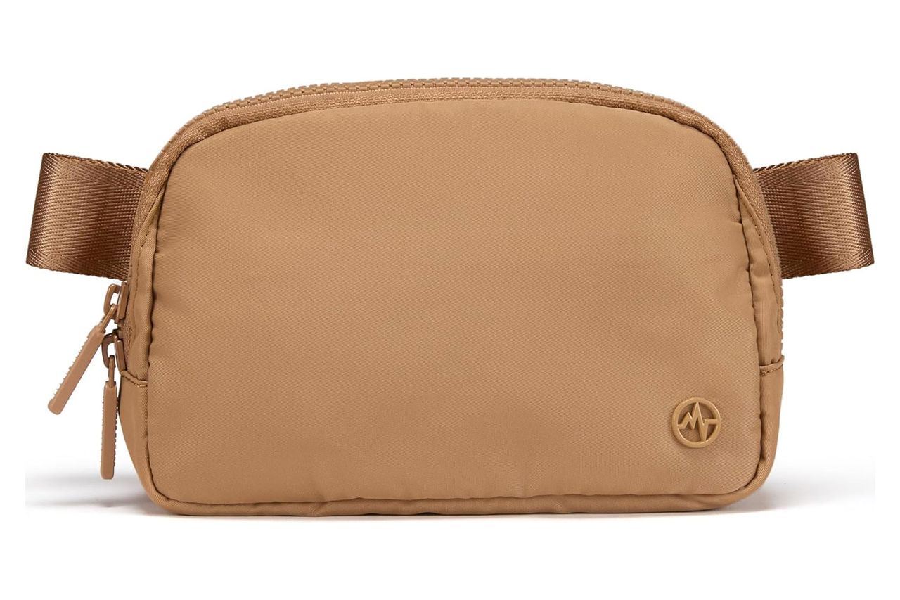 Pander Two Way Zipper Fanny Pack Nylon Everywhere Belt Bag for Women, Water Repellent Waist Packs, Crossbody Bags with Adjustable Strap (Caramel Brown).