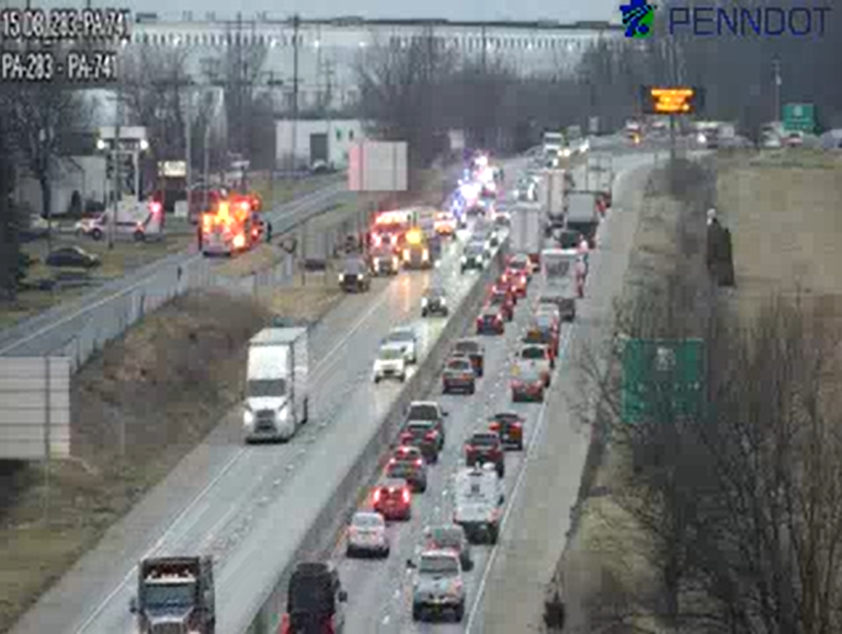 Vehicle overturns on Route 283, causes major delays