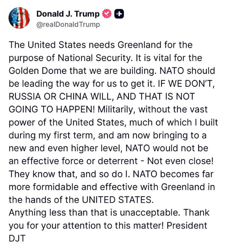 Trump says US needs Greenland for Golden Dome missile defense
