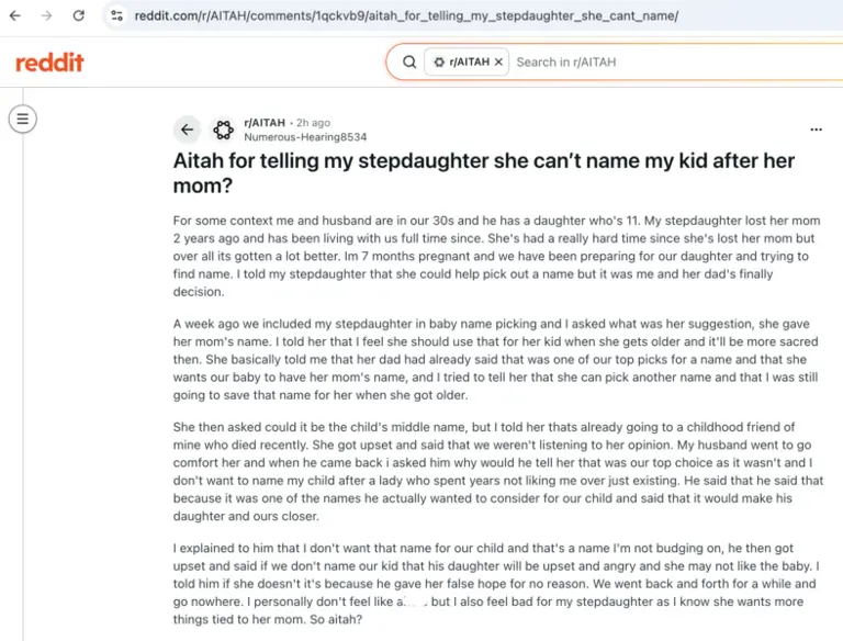 Her stepdaughter wants her to name her baby after her late mom, and her ...
