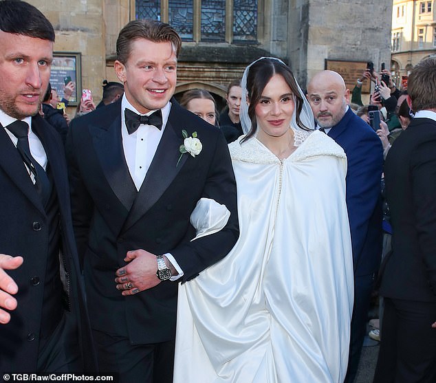 During his father-of-the-bride speech, Gordon appeared to make a dig at the absence of Adam's family (the swimmer is pictured after marrying Holly)
