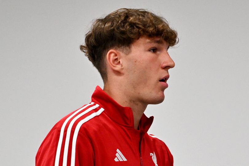 Lewis Koumas of Liverpool arrives at the stadium prior to the pre-season friendly match between Liverpool and Athletic Club Bilbao at Anfield