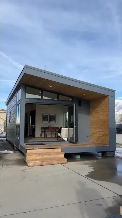View of Cabana 400 modern prefab home tour by Irontown Homes