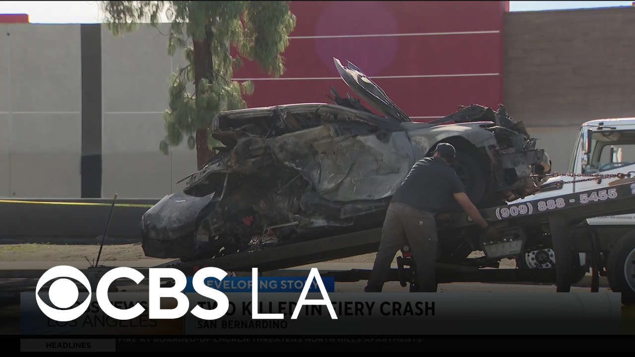 Fiery San Bernardino crash leaves 2 dead, 1 injured