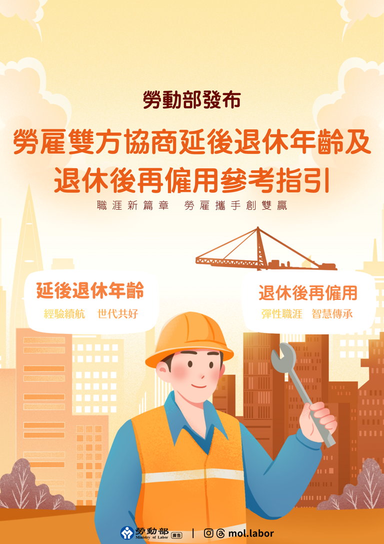 鼓勵高齡勞工續留職場勞動部發布延後退休與再僱用協商指引