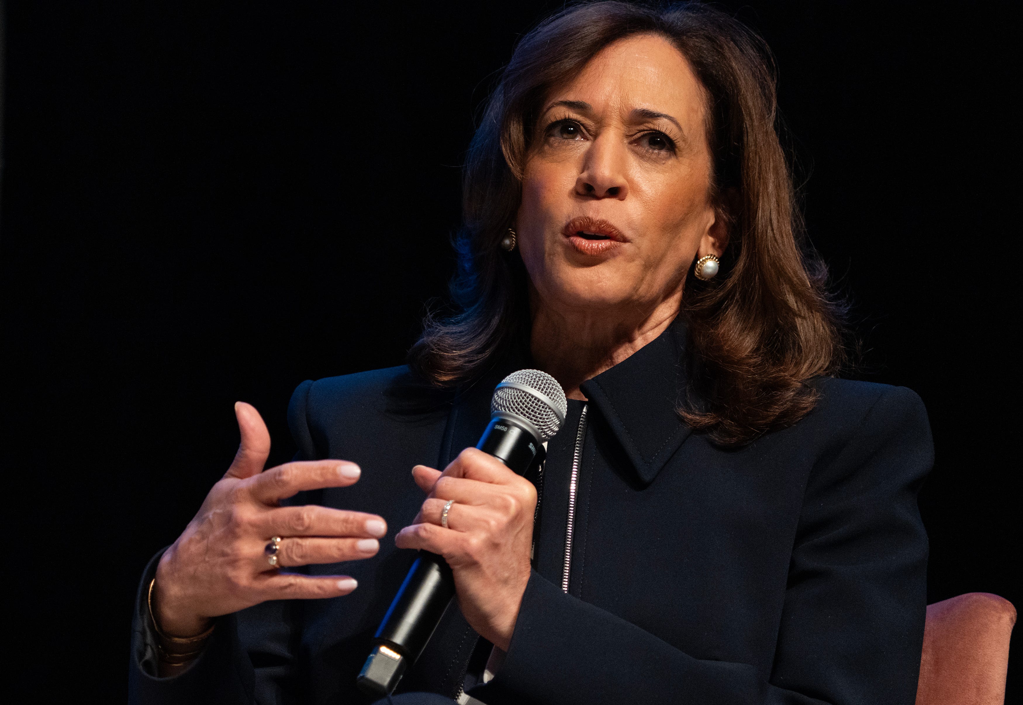 Former Vice President Kamala Harris speaks during the “A Conversation with Kamala Harris” event at Thalia Mara Hall in Jackson, Miss., on Wednesday, Jan. 14, 2026. Harris discussed her book “107 Days” with Moderator Rita Brent.