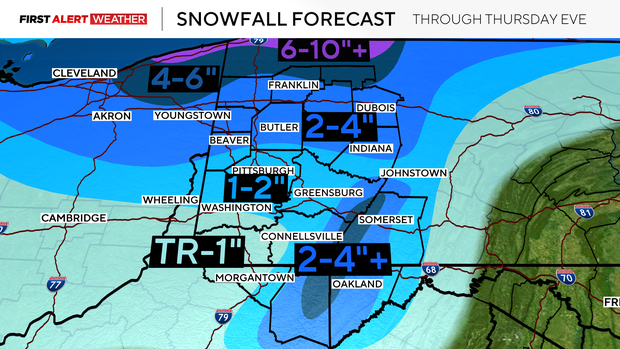 Map shows how much snow Pittsburgh area could get by Thursday night