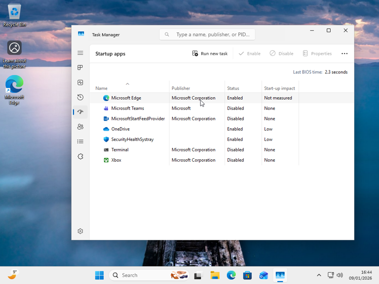 Using Task Manager to disable startup apps.