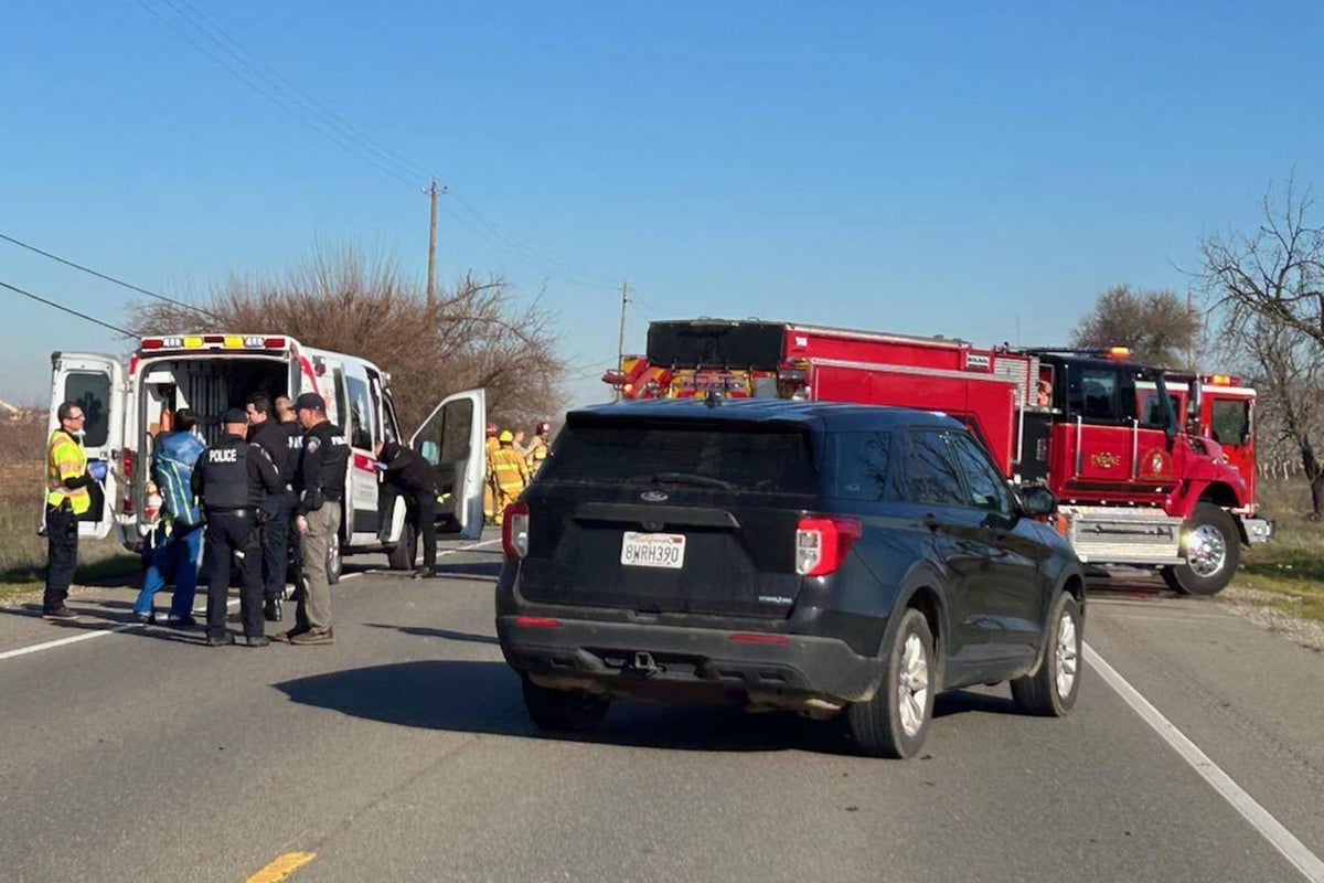 Six dead after fiery crash between pickup truck and bus in California