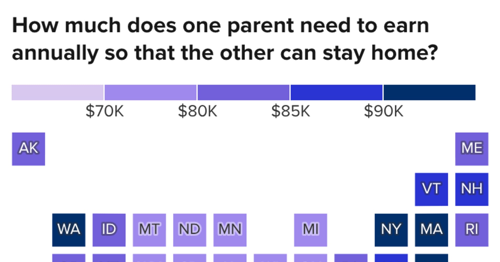 How much one parent needs to earn so the other can stay home in every U.S. state