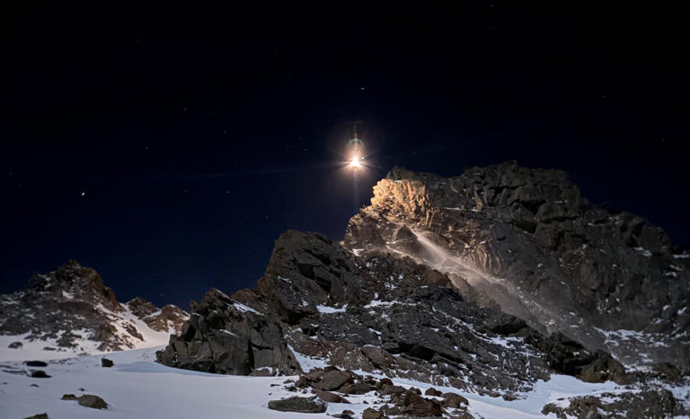 A rescue helicopter is pictured at The Citadel mountain in Colorado on Dec. 31, 2025, as it conducted a rescue and recovery operation.