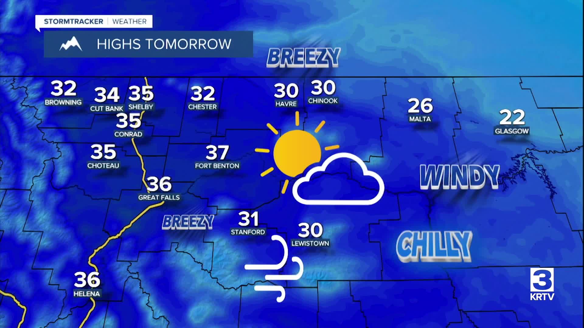 Partly cloudy and chilly with gusty winds east of I-15 on Friday