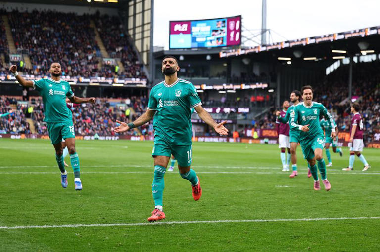 Mohamed Salah celebrates scoring against Burnley