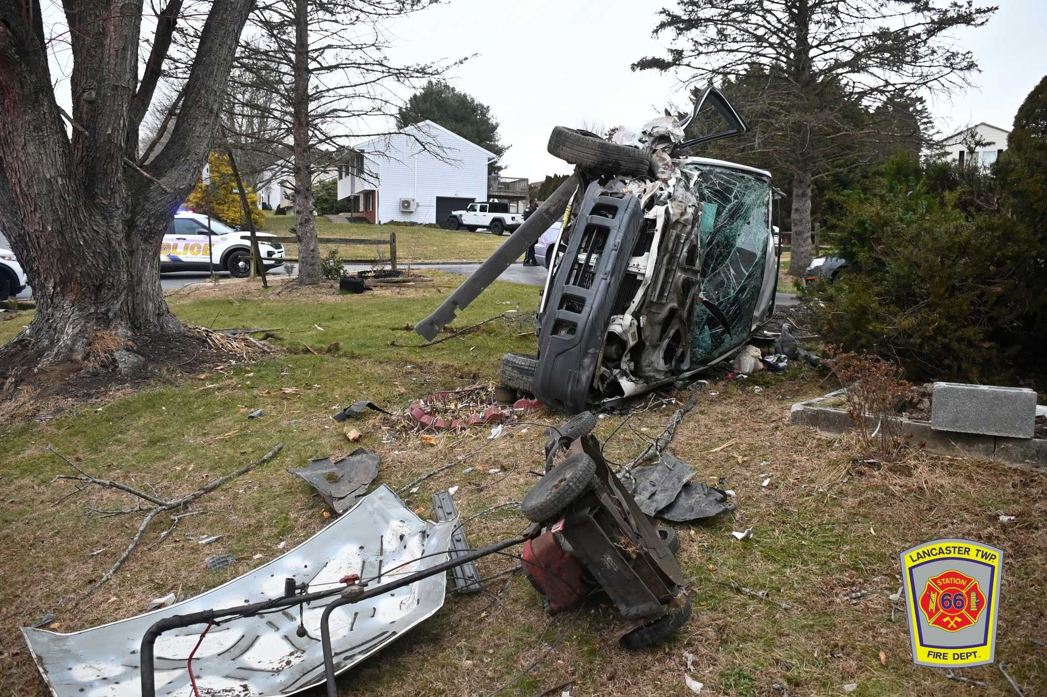 SUV malfunctions, crashes into fence, tree before flipping, fire ...
