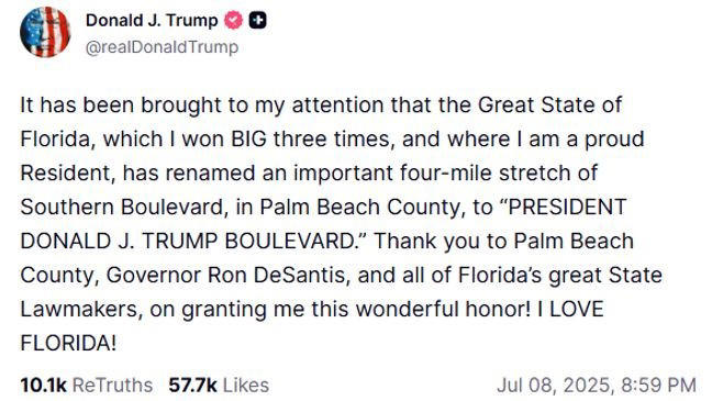 Trump to attend renaming part of Southern Blvd. as 'President Donald J ...