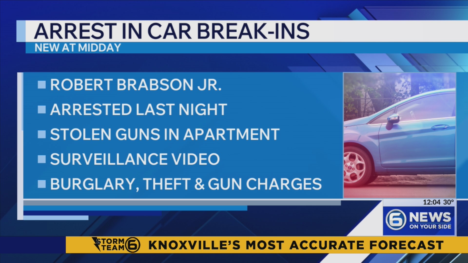 Man arrested after series of vehicle burglaries in downtown Knoxville
