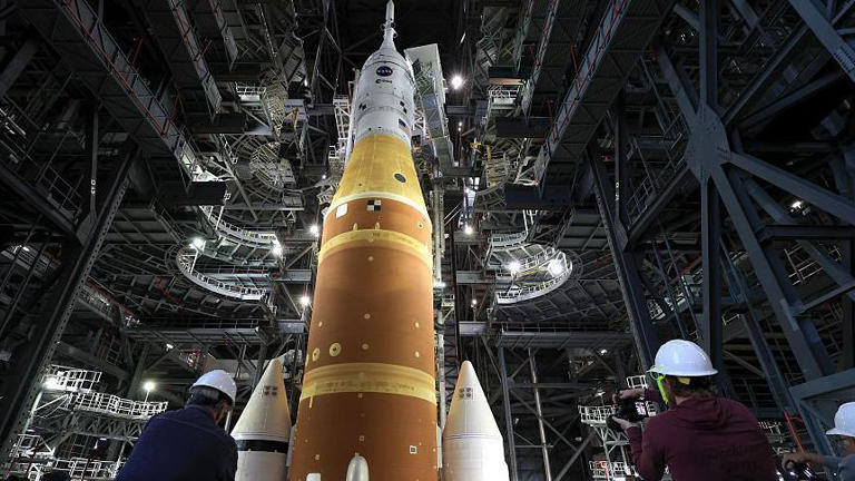 Watch as NASA moves rocket to launch pad ahead of first crewed Moon ...