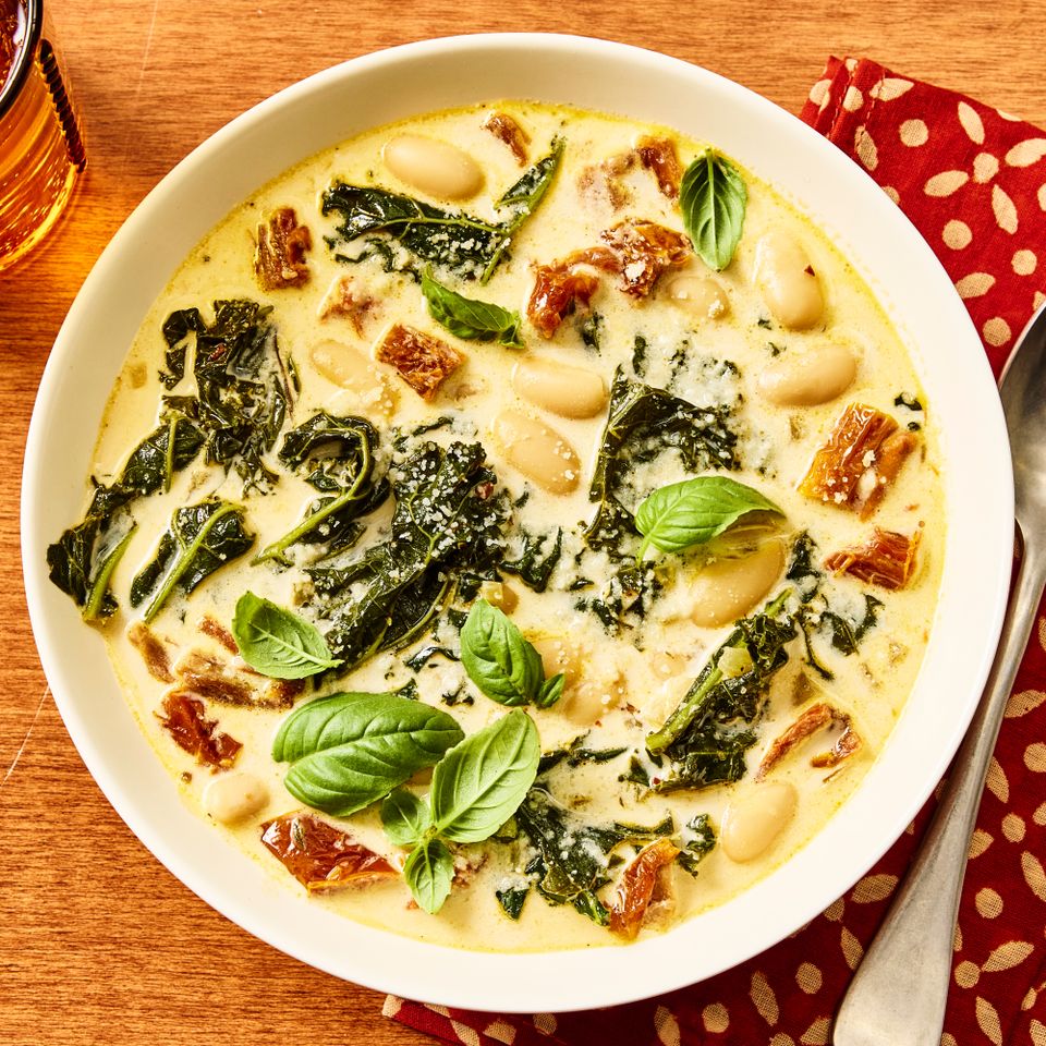 A recipe image of Marry Me White Bean Soup with Kale.