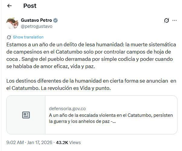 Gustavo Petro denuncia como “delito de lesa humanidad” la crisis del ...
