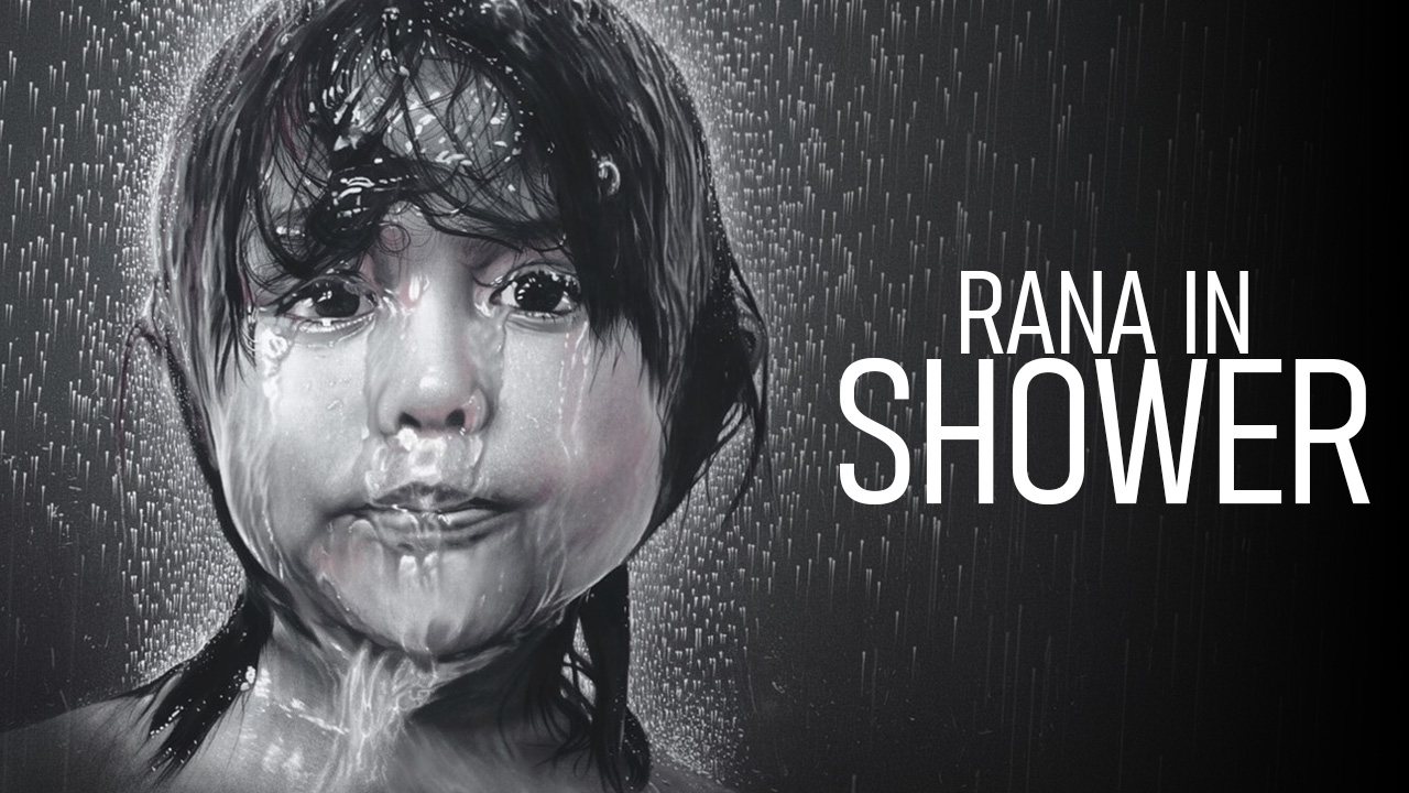 Soft pastel masterpiece Rana in shower with stunning light drama