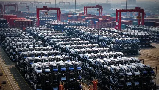 Vehículos BYD en zona portuaria a la espera de su distribución en la red de concesionarias nacionales – Foto: Redes