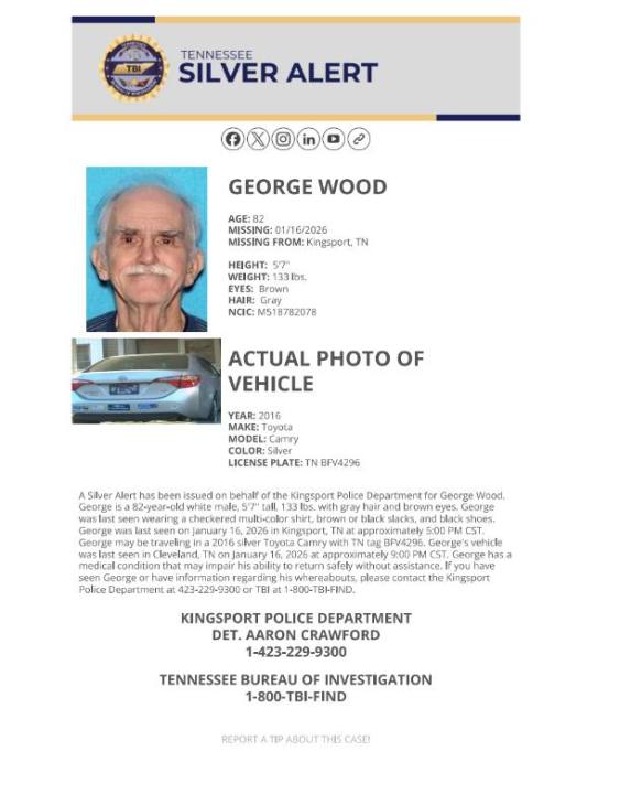 TBI cancels Silver Alert after Kingsport man found safe