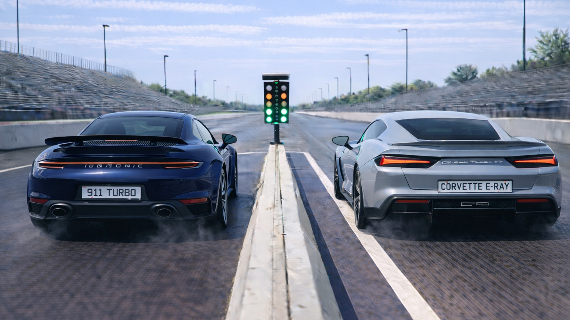 Corvette E-Ray vs Porsche 911 Turbo S drag race