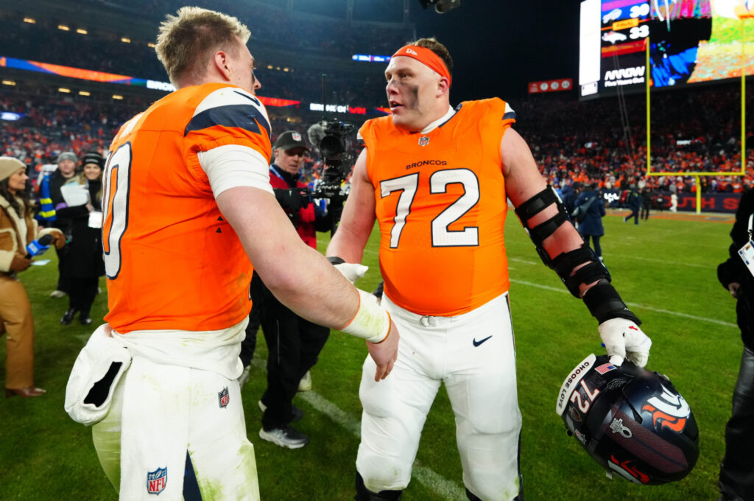 Broncos QB Bo Nix suffers season-ending ankle injury in divisional round win<br>