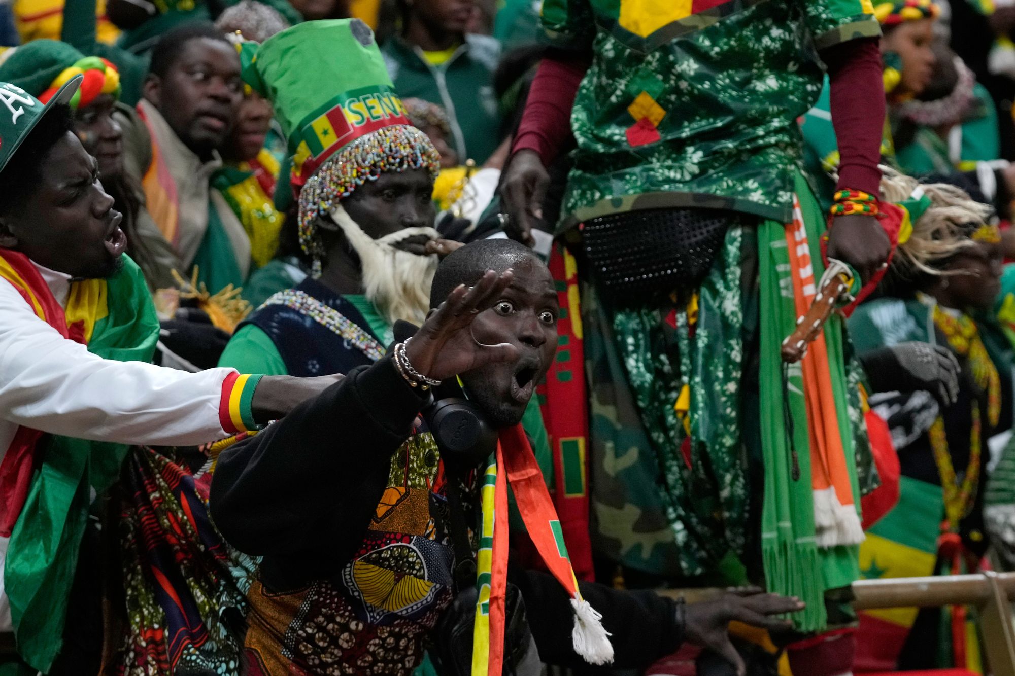Senegal's and Morocco's players scuffle after a penalty call during the Africa Cup of Nations final (AP)