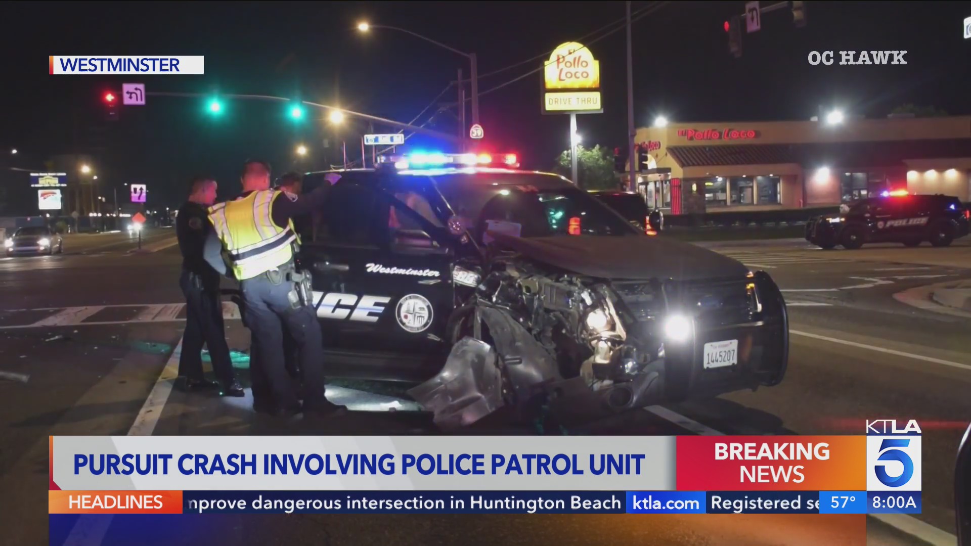 Police pursuit ends in crash involving patrol car in Westminster