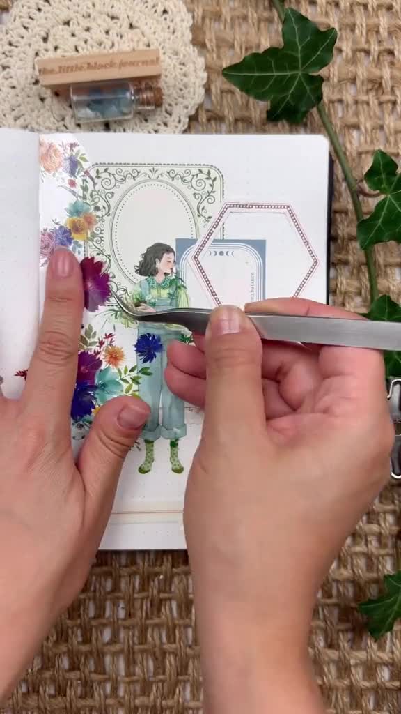 Floral collage journal spread from blank page to finished art