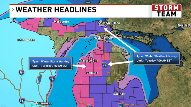 Winter storm warnings issued across northern Michigan with heavy snow ...