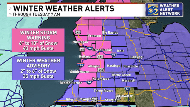 Weather alert day Monday for snow, blowing snow
