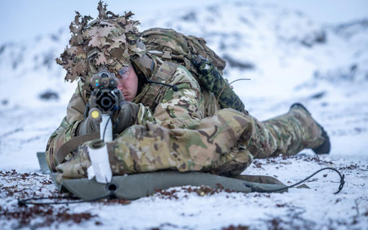 A Danish soldier taking part in live-fire training in Greenland on Sunday - Danish Defence Command/UPI/Shutterstock