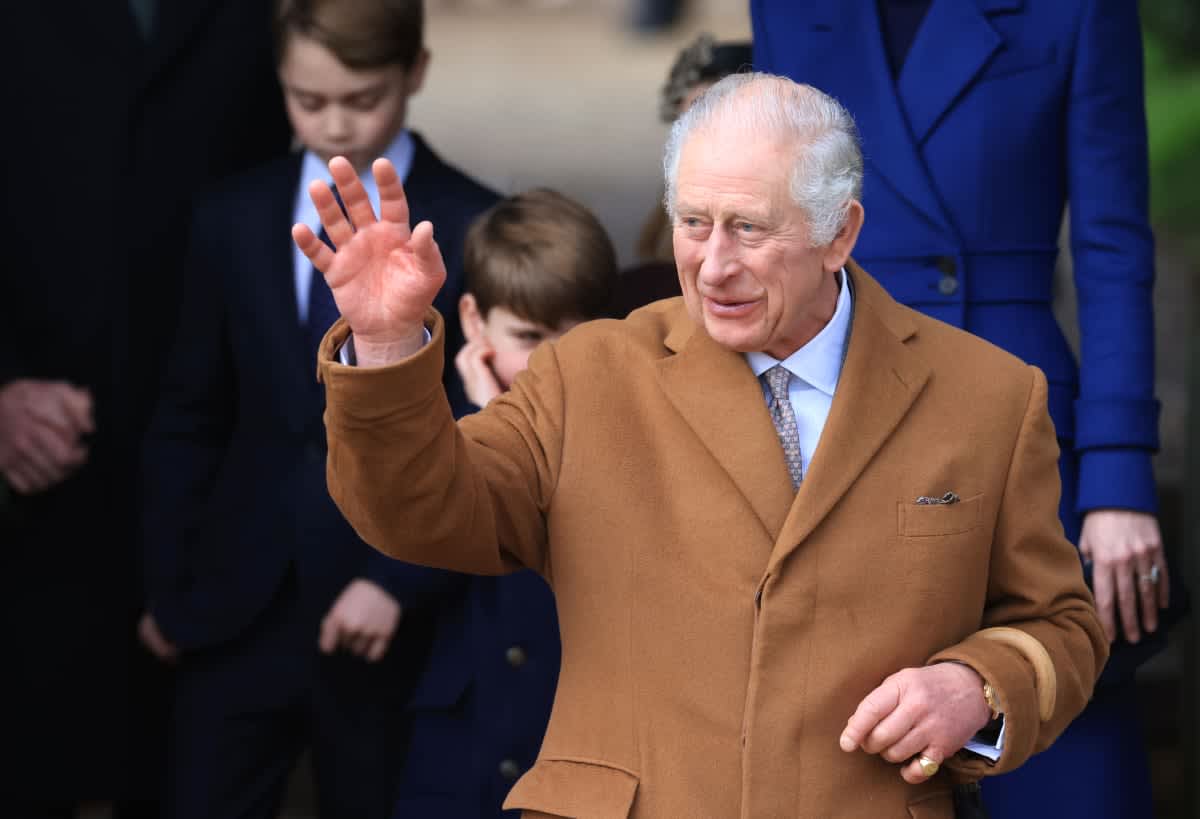 King Charles III departs after attending the Christmas Morning Service at Sandringham Church on December 25, 2023 in Sandringham, Norfolk. (Photo by Stephen Pond/Getty Images)