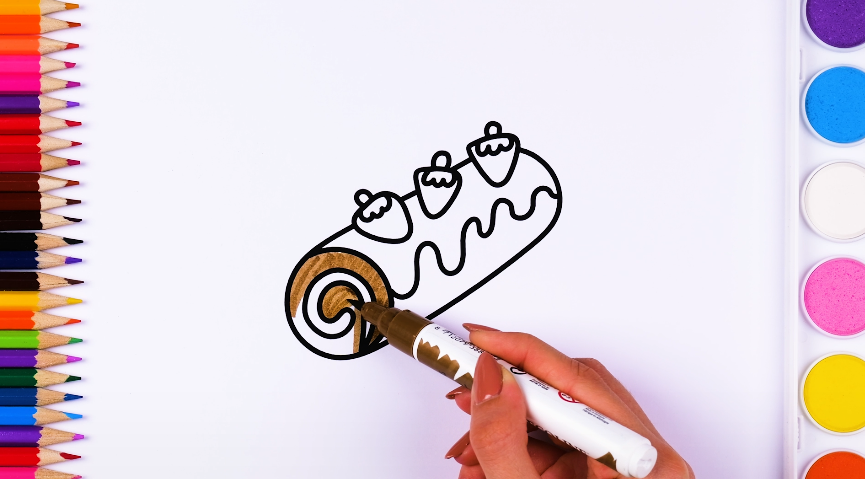 Coloring in a cake drawing and learning colors