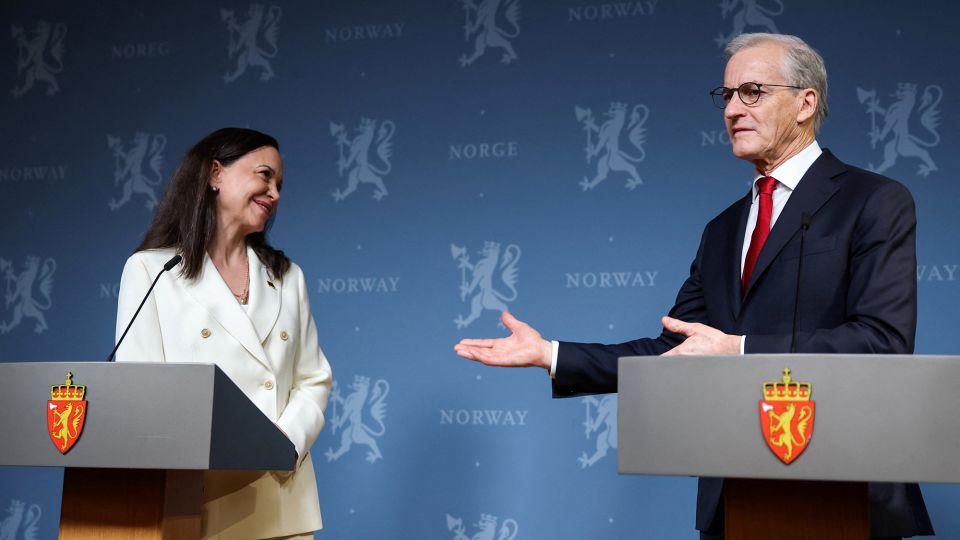 Nobel Peace Prize laureate Maria Corina Machado holds a press conference with Norwegian Prime Minister Jonas Gahr Stoere, a day after the award ceremony, in Oslo, Norway, on December 11. - Leonhard Foeger/Reuters