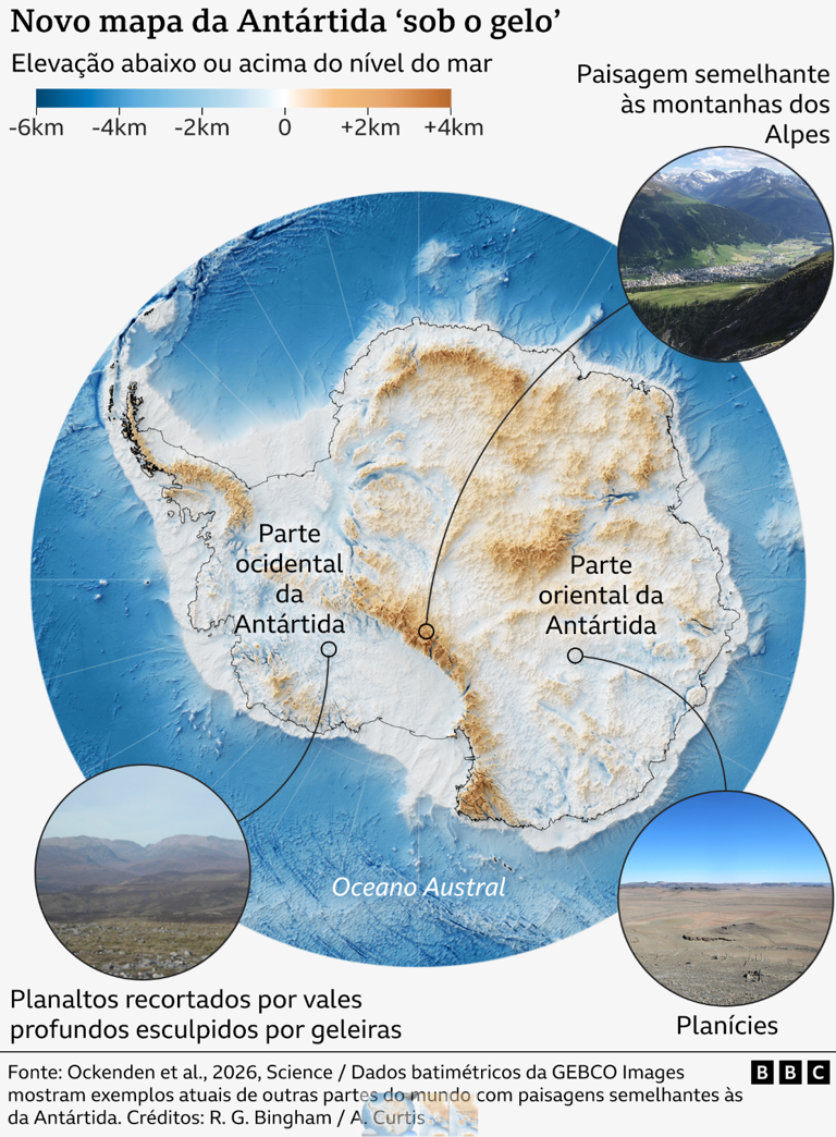 O novo mapa que revela os segredos escondidos embaixo do gelo da Antártida
