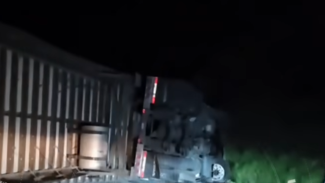Truck flips after driver falls asleep