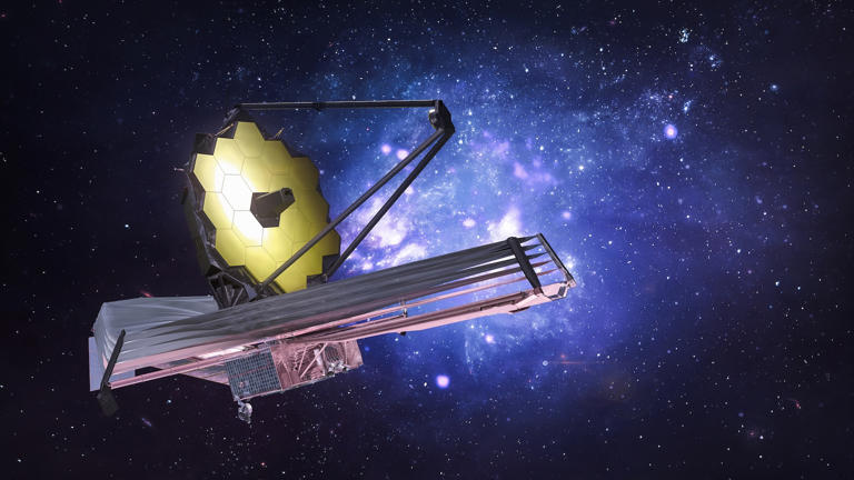 An illustration of the James Webb Space Telescope in orbit (Image credit: Getty Images)