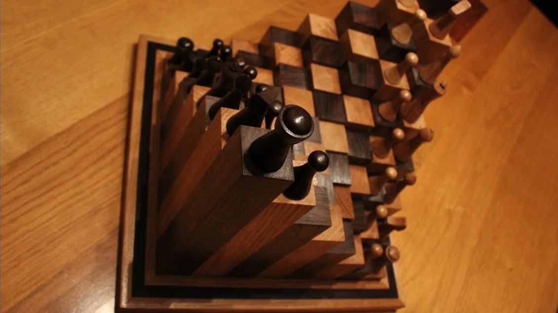 How one craftsman built a 3D chess board in wood