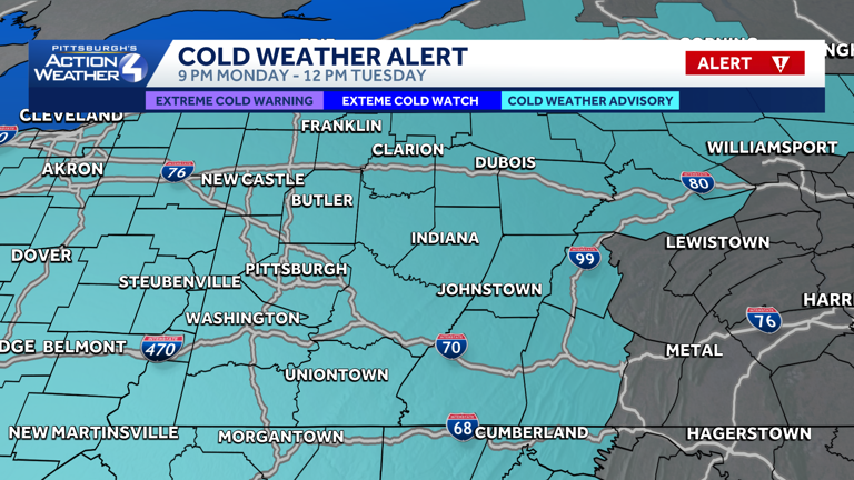 Cold weather advisory in western Pennsylvania with sub-zero wind chills