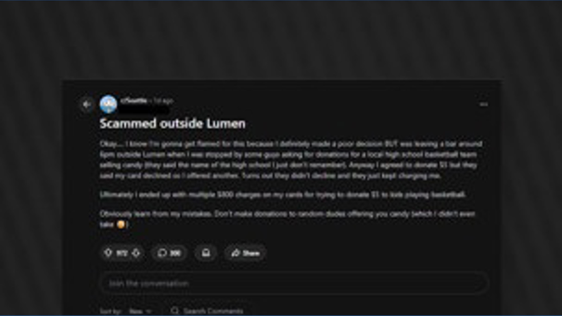 Reddit post warns of scam outside Lumen Field