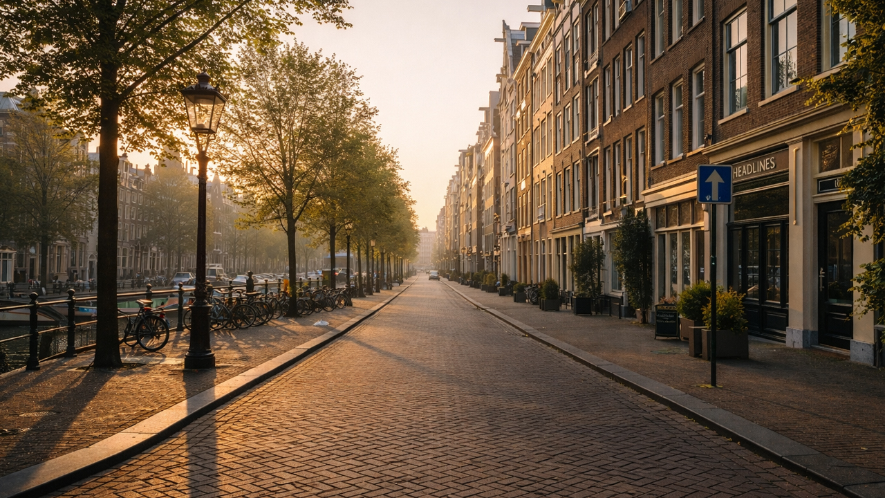 Golden hour walk in Amsterdam streets
