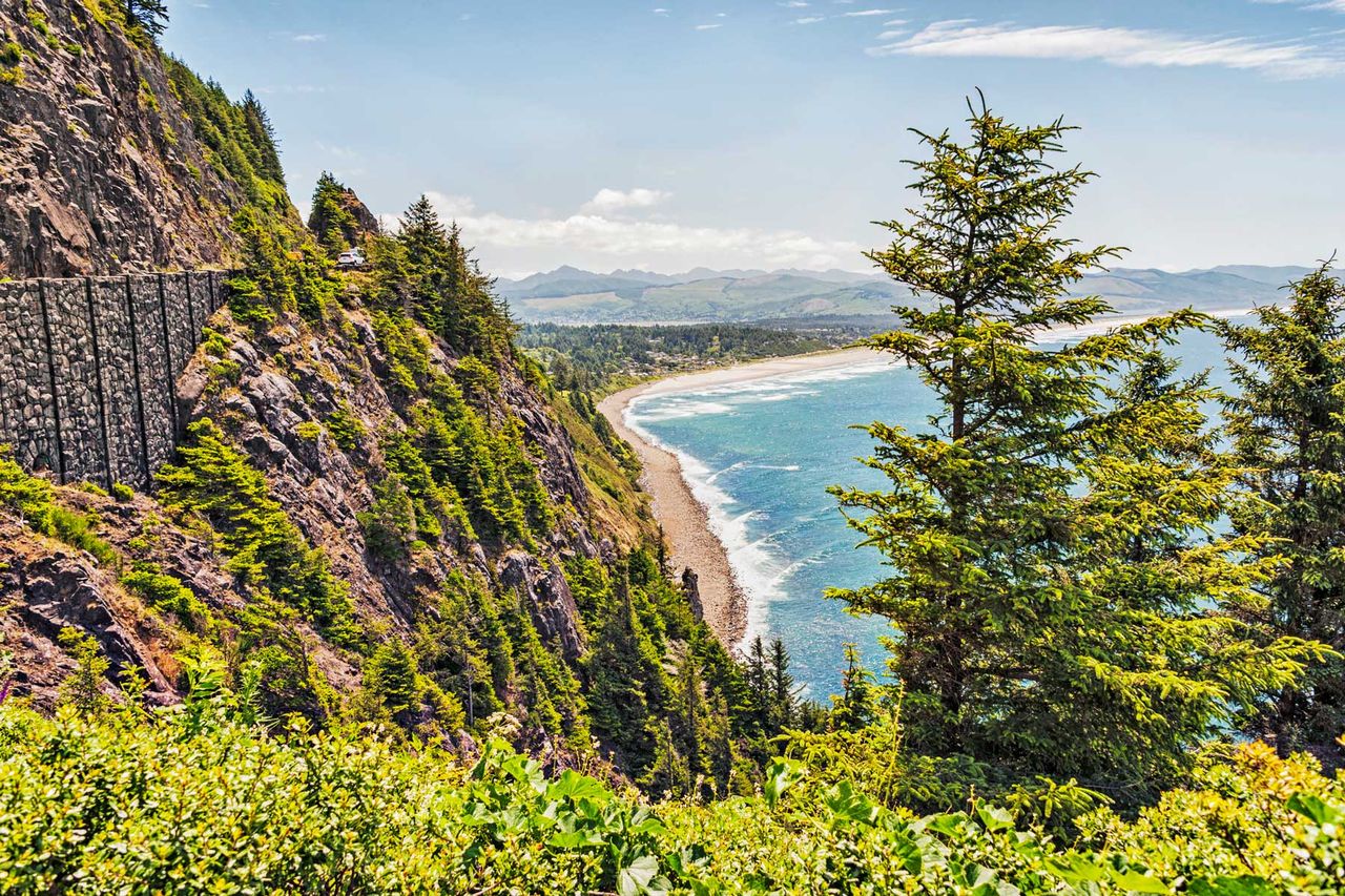View of Oregon Coast on sunny day