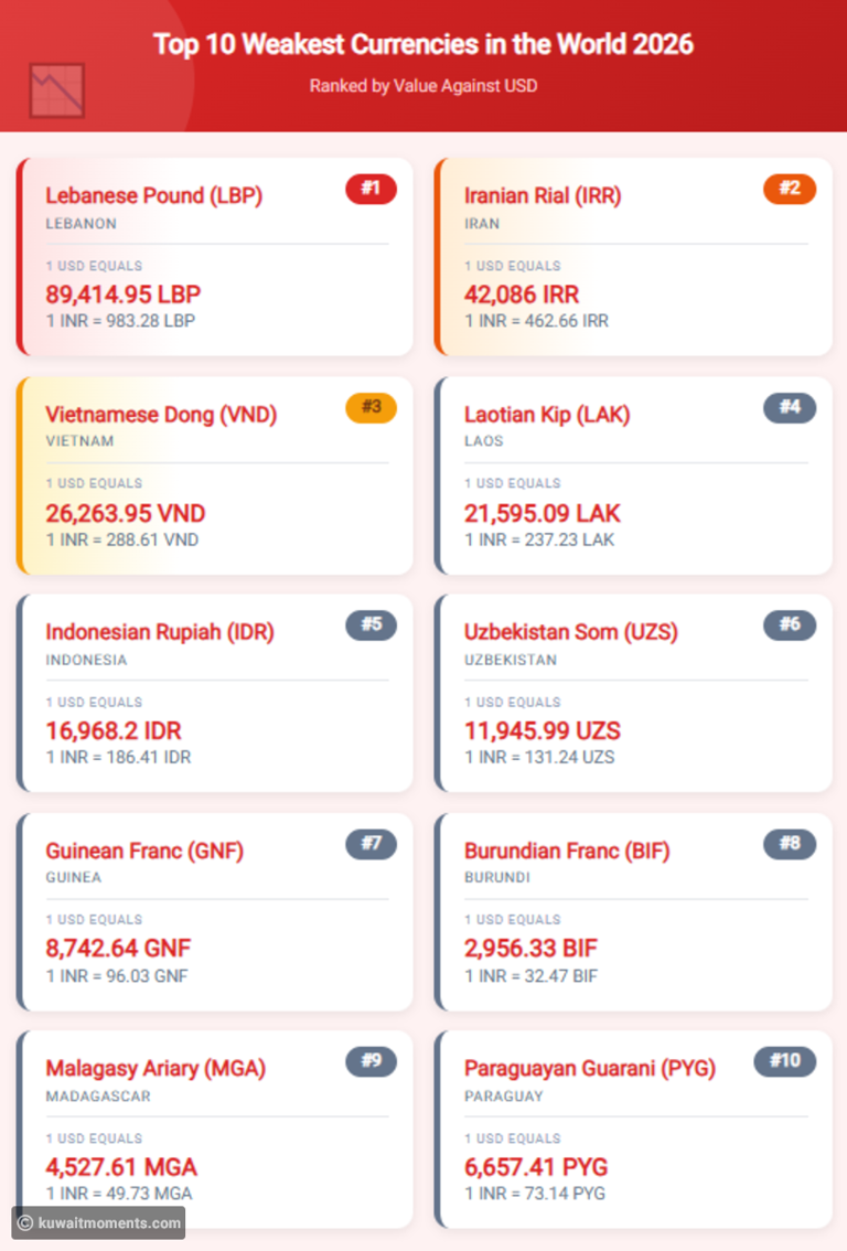 Top 10 strongest currencies in 2026: Kuwaiti dinar leads global rankings
