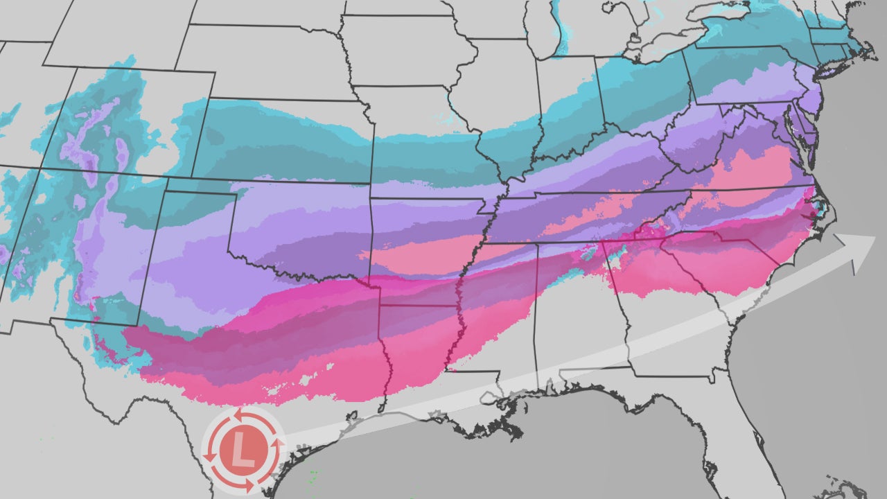 Major winter storm targets the South, East Friday into the weekend with potentially damaging ice, heavy snow<br><br>