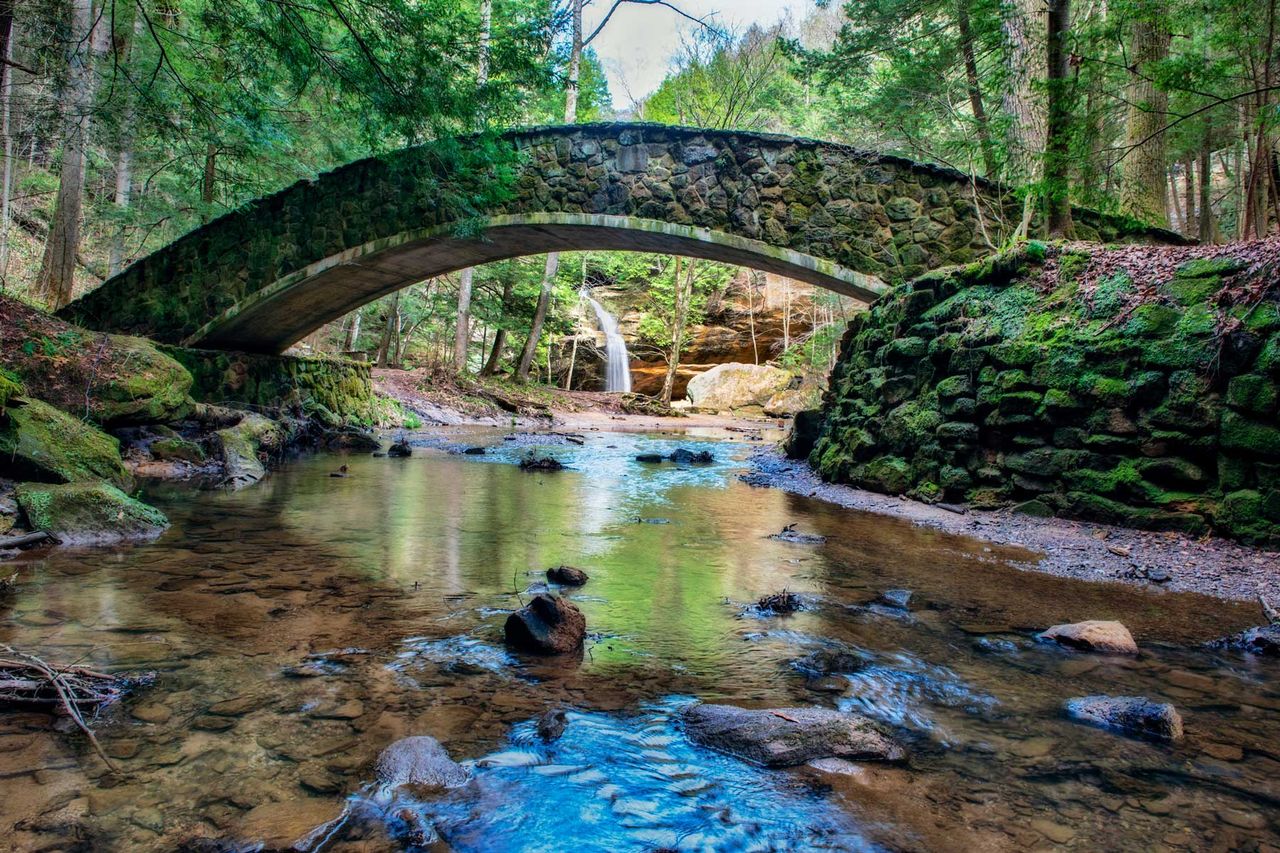 Waterfall as seen through Arched Bridge